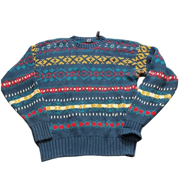 Vintage Gap Knit Cotton Sweater Colorful 90s Mens Large Grandpa‎ Core Grandma - Picture 1 of 11